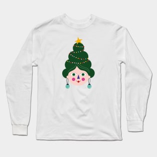 Vintage colorful cute funny Christmas tree decoration avatar Long Sleeve T-Shirt